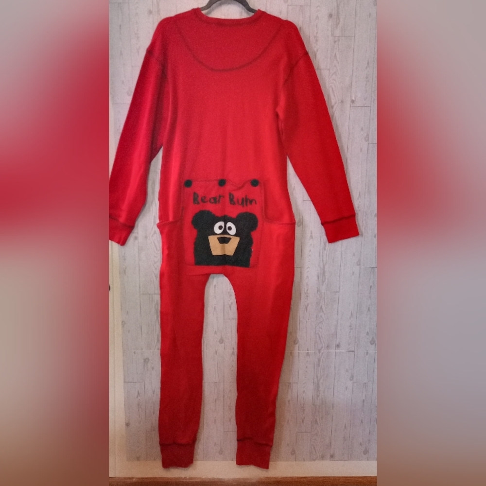 Lazy One Unisex Adult Red Bear Bum Onesie Pajamas Size XL
